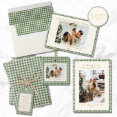 Cute Green Pset Custom Two Photo Kerstmis Feestdagenkaart