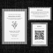 Klassieke Zwart & Wit Gestreepte QR Code RSVP Huwe