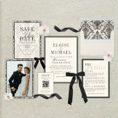 Classic Ivory Damask Rococo Pattern Photo Wedding Save The Date