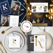 Klassieke monogram O Graduation Cap Foto Modern Bedankkaart