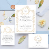 Traditionele Monogram Blush Crest Elegante Bruilof Kaart