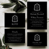 Monogram Crest Namen Zwart Wit Trouwen Kartonnen Onderzetters