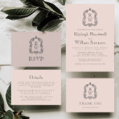  Monogram Crest Namen Blush Roze Huwelijk Kartonnen Onderzetters