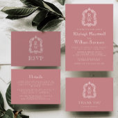 Monogram Crest Dusty Roos Wedding Programmakaart