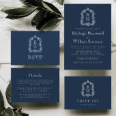 Monogram Crest Marine Blauwe Huwelijk RSVP Kaartje