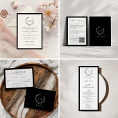 Zwart-wit monogram krans bruiloft uitnodigingen wikkel