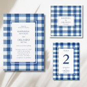 Klassieke Navy Baby Blauwe Plaid Gingham Bruiloft Save The Date