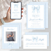 Schattige blauw boog stropdas gingham baby shower  informatiekaartje