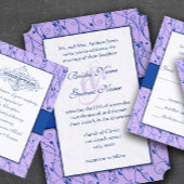 Monogram Royal Blue Lila Swirl Wedding Kaart