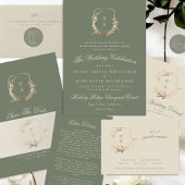 Klassieke Sage & Cream Monogram Gold Crest Foto Save The Date