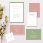Classic Dusty Rose Border Script Wedding Details Informatiekaartje