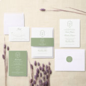 Classic Sage Green Floral Monogram Crest Wedding Kaart (Personaliseer de collectie van deze zelfstandige maker.)