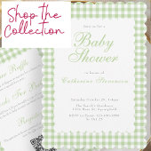 Sagegroene Gingham Baby Shower Uitnodiging