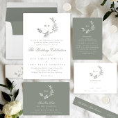 Sage Groene Klassieke Krans Bloemen Monogram Bruil Menu