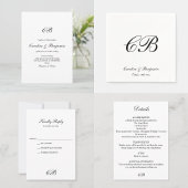 Elegant Black White Script Monogram QR Wedding Informatiekaartje