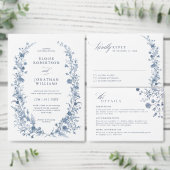 Classic Victorian Blue French QR Code Wedding Informatiekaartje (Personaliseer de collectie van deze zelfstandige maker.)