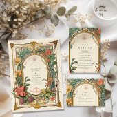 Bloemen Art Nouveau Bruiloft Bedankkaart