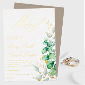Eucalyptus en goud Monogram Bruiloft Bedankkaart