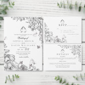 Classic White Black Botanical Wedding  Kaart (Personaliseer de collectie van deze zelfstandige maker.)