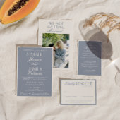 Retro Stof Blauw Oud Geld QR Code Foto Bruiloft Kaart
