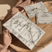 Boho Zwarte Crème Bloemige Botanische QR Code Trou Kaart