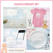 We zijn op Cloud 9 Dreamy Blue Script Baby Shower Spandoek