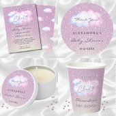 Pink Glitter Trendy Cloud Baby shower Bedankt Ronde Sticker