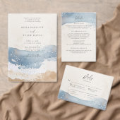 Kust Blauwe Oceaan Strand Golf Elegant Trouwen Kaart (Personaliseer de collectie van deze zelfstandige maker.)