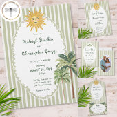 Coastal Chic Sun Palm Tree Wedding QR Code All In One Uitnodiging