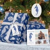 Kust Kerst Zeepaardje Marine Blue Glitter Satijnen Lint