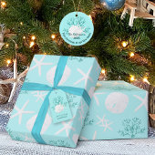 Kerstmis: blauw wit strand koraalpatroon cadeaupapier