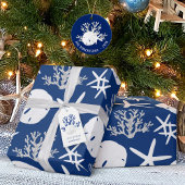 Kust Kerst Marine Blauwe Zeesterren Zand Dollar Cadeaupapier