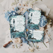 Coastal Lighthouse Wave Wedding Kaart
