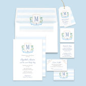 Elegant Blue Coastal Monogram 6 foto's Baby Geboor Aankondiging