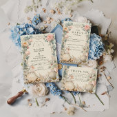 Coastal Seashell Botanical Wedding Bedankkaart