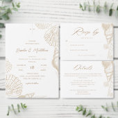 Gouden schelpen & witte kust bruiloft decor etiket (Personaliseer de collectie van deze zelfstandige maker.)