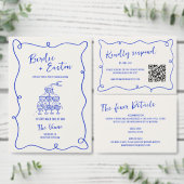 Hand getrokken blauwe champagne toren bruiloft kaart (Personaliseer de collectie van deze zelfstandige maker.)