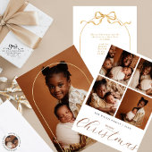Elegant Script 3 Foto Beige Chocolade Kerstmis Folie Uitnodiging