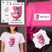 Mid Century Style Verjaardag Katten Roze Stoel Dot Cadeaupapier