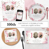 Elegant Pink Floral 100th Birthday Party Welcome Spandoek