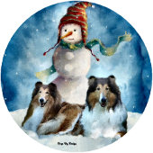 Ruwe Collies met Snowman Kerstmis Theedoek