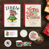 Retro Kerstkrans en Monogram Waterverf Ronde Sticker