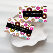 Patroon van kleurrijke donuts, koekjeswinkel, geba mini visitekaartje