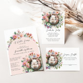 Blush Roze bloemenkonijn Baby shower Luier Raffle Informatiekaartje