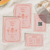 Hand getrokken eigenzinnig leuk retro verlovingsfe kaart