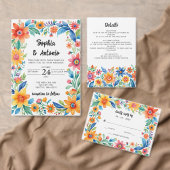Kleurrijke Mexicaanse Floral Fiesta bruiloft Vellum Uitnodigingen (Personaliseer de collectie van deze zelfstandige maker.)