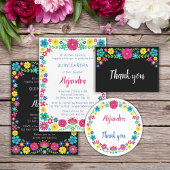 Quinceañera kleurrijke bloemen menu