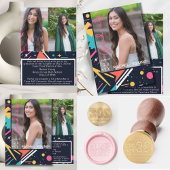 Schattige Kleurrijk 80s Retro Helder Afstuderen Bedankkaart