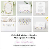 Kleurrijke  Tuin Monogram Bruiloft Kaart
