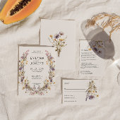 Paarse Roze Wildflower Boho Bloemen Krans Bruiloft Kaart